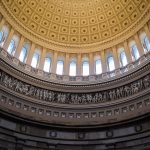 Interior of United States Capitol rotunda with ornamental dome