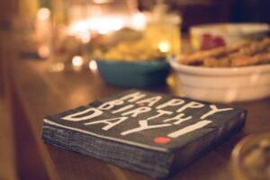 Birthday Napkins on a Table with Snacks
