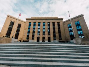 Fed building facade against stairs in city, representing the IRS whistleblower program