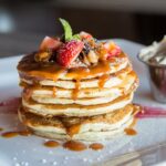 Pancake With Sliced Strawberry and other food