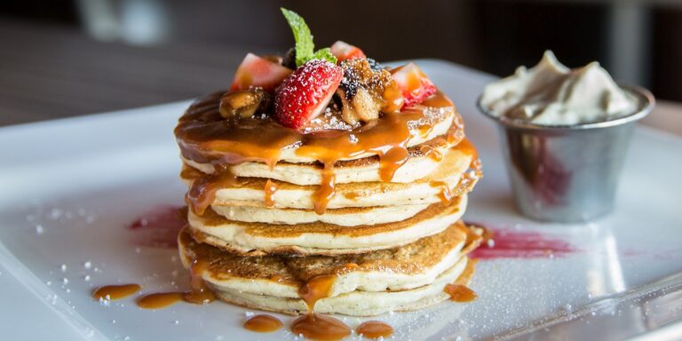 Pancake With Sliced Strawberry and other food