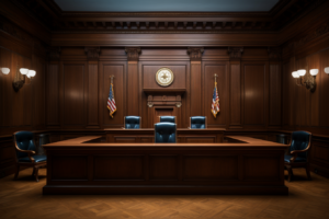 an empty courtroom representing whistleblower attorneys