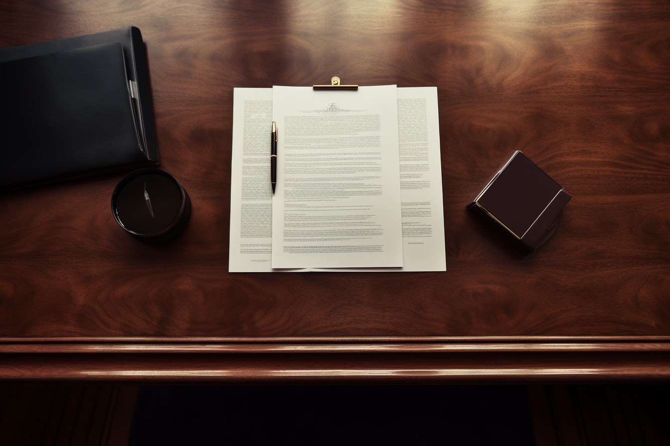 An aerial photograph of a contract on a desk, representing government contract fraud
