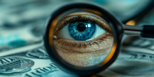 a close up of a person's eye, representing paragon systems fraud