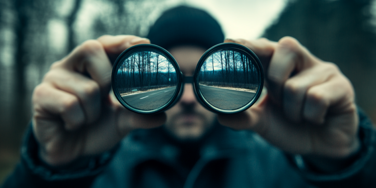 a man looking through binoculars, representing auto whistleblower program