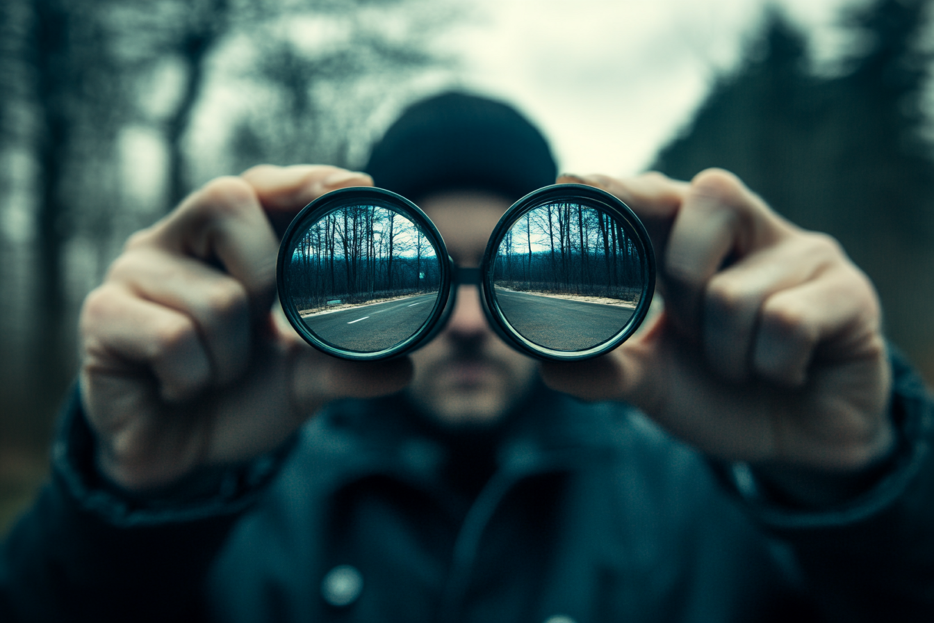 a man looking through binoculars, representing auto whistleblower program