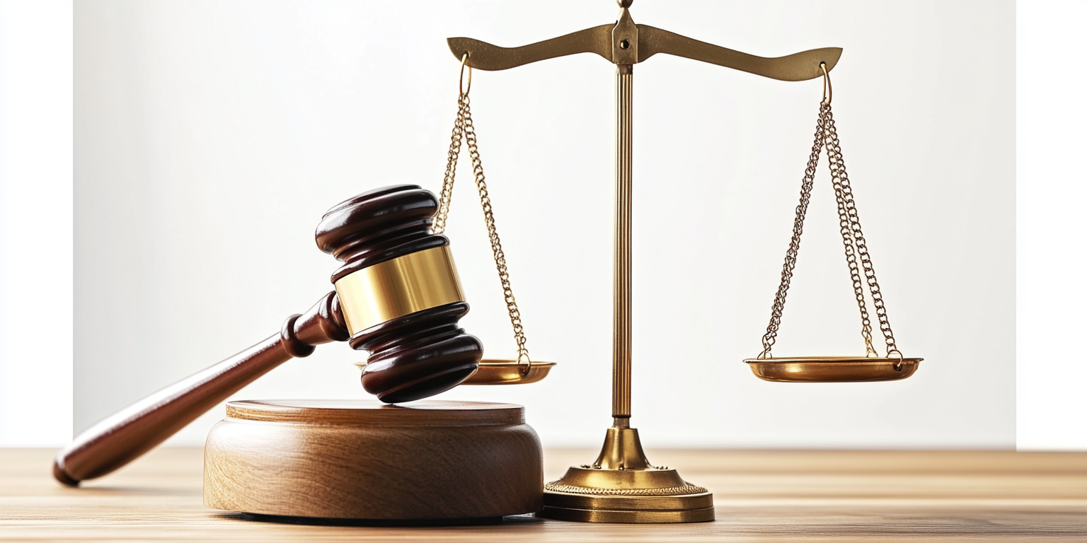 a gavel and scales of justice, representing small business fraud